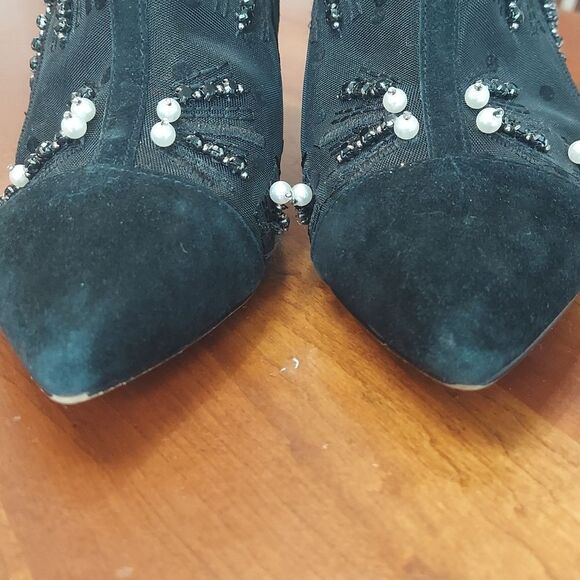 Sam Edelman Kami Black Mesh/Suede Kitten Heel Bootie Pearl Stud Embellished Sz 7 - Picture 6 of 16